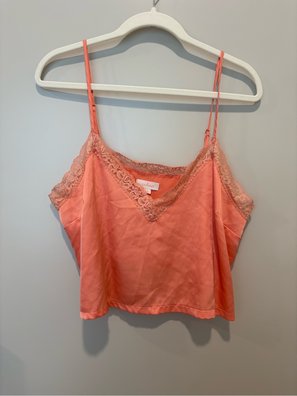 Silky Lace-Trim Coral Cami Top & Bottom Set
